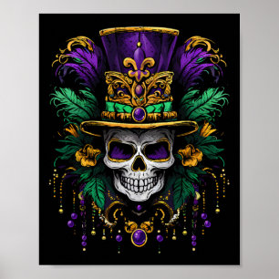Póster Disfraz de Mardi Gras Calavera de Azúcar Fiesta de