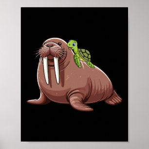 Póster Disfraz de morsa montando tortuga Amante de animal
