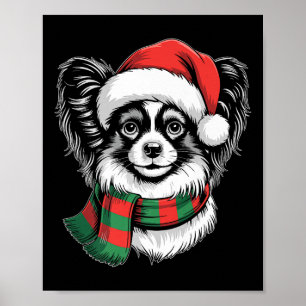 Póster Disfraz de Navidad para perro Papillon con sombrer