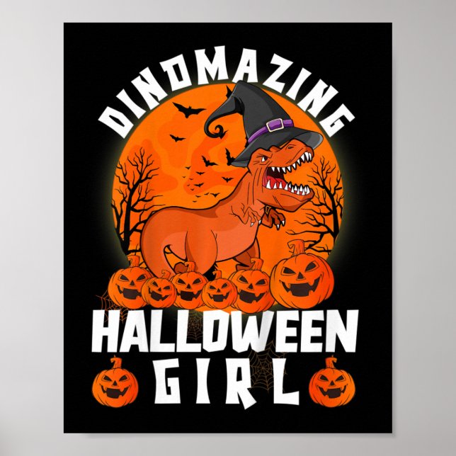 Póster Disfraz de niña de Halloween Dinomazing que dice D (Frente)
