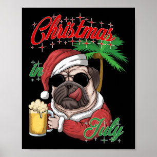 Póster Disfraz de Santa de Navidad en Julio Pug Santa Per