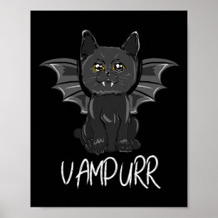 Póster Disfraz de Vampiro de Halloween con gato negro
