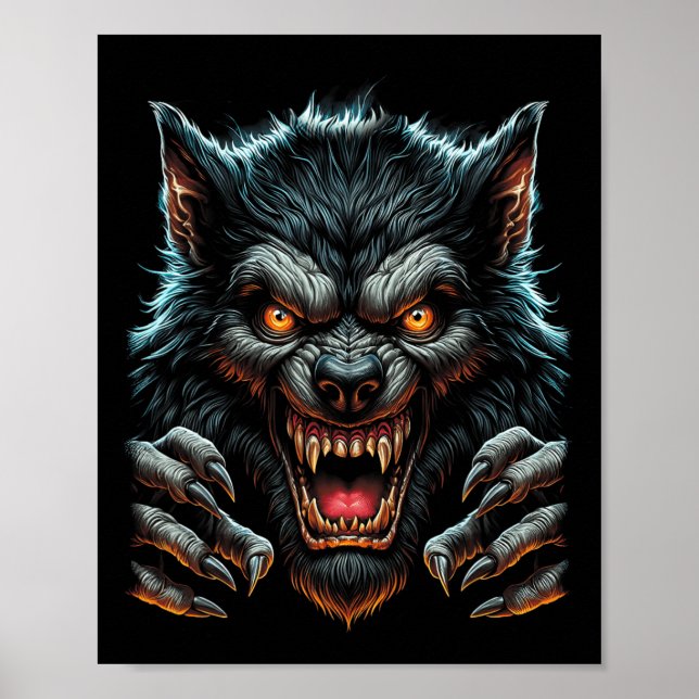 Póster Disfraz del partido Halloween Angry Werewolf Wolfm (Frente)