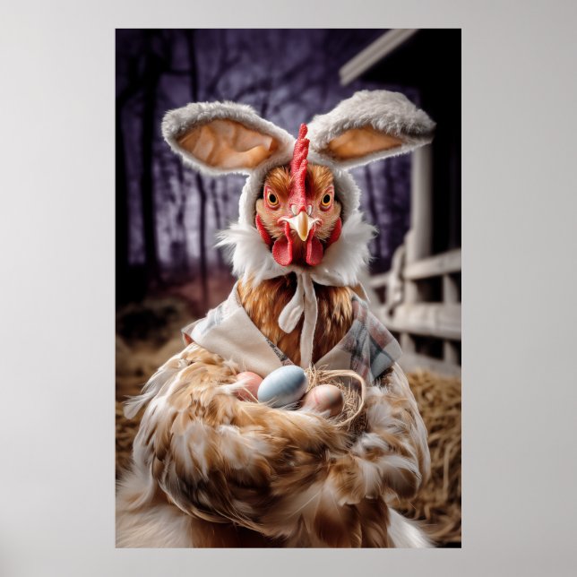 Póster Disfraz divertido de conejo de Pascua para pollo (Frente)