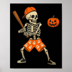 Póster Disfraz divertido de esqueleto bateando béisbol pa