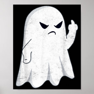 Póster Disfraz divertido de fantasma con dedo medio levan