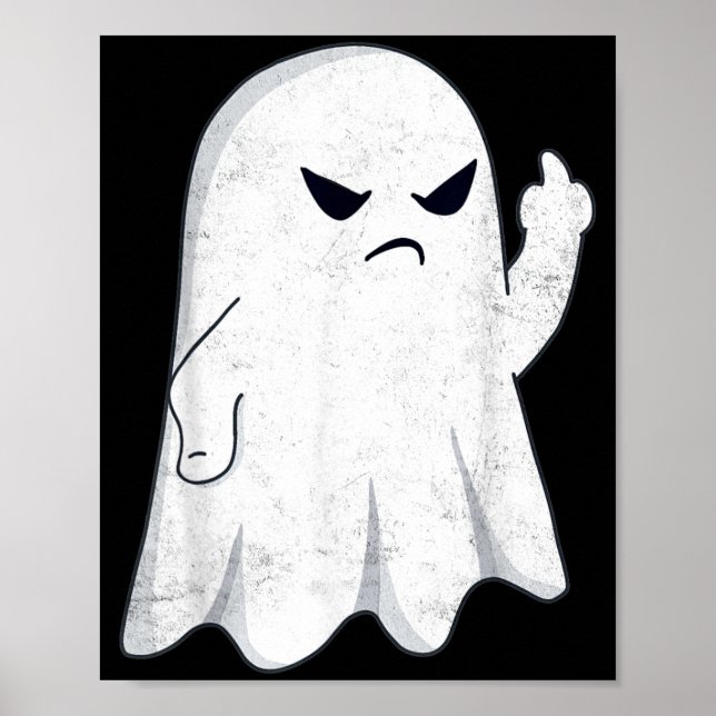 Póster Disfraz divertido de fantasma con dedo medio levan (Frente)