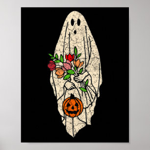 Póster Disfraz divertido de Halloween floral fantasma lin