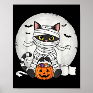 Póster Disfraz Divertido de Momia Gata Negra para Hallowe