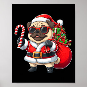 Póster Disfraz Divertido de Pug de Santa Navidad para Mam