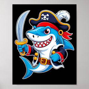 Póster Disfraz divertido de tiburón pirata de Halloween p