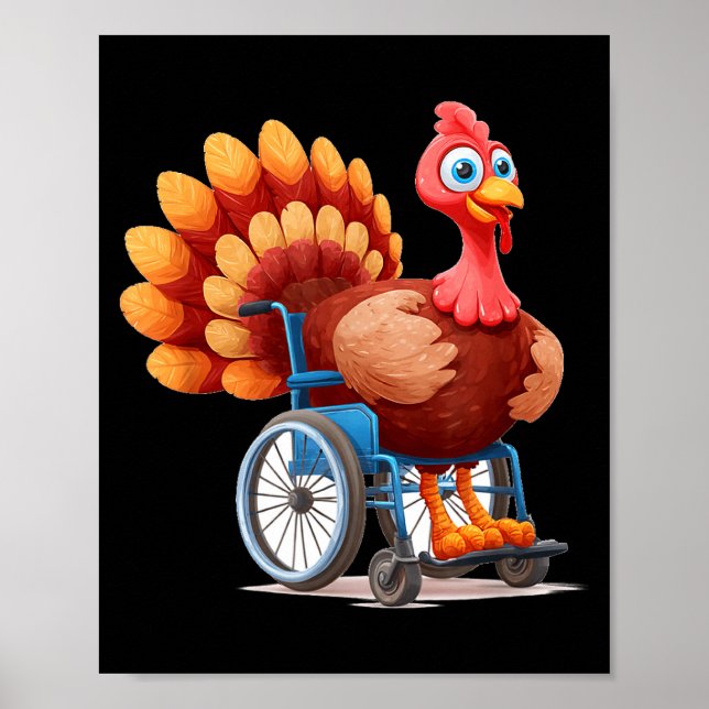 Póster Disfraz Feliz de Pavo en Silla de Ruedas para el D (Frente)