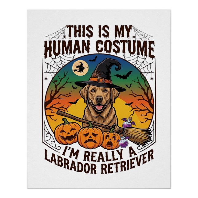 Póster Disfraz Humano Labrador Retriever Bruja de Hallowe (Anverso)