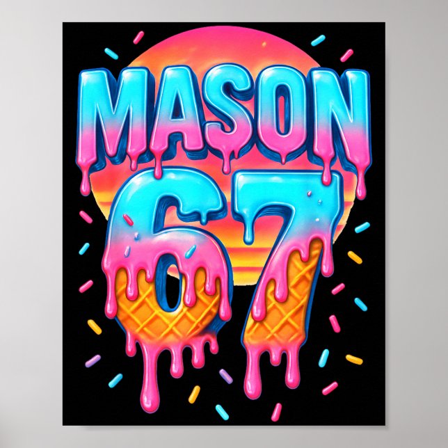 Póster Disfraz Mason 67 Helado Béisbol Goteo 6 7 Meme  (Frente)