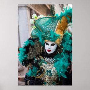 Póster Disfraz Verde azulado de carnaval, Venecia