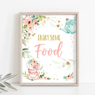Póster Disfruta de Comida Fiesta del Té Bebé en Camino Fi