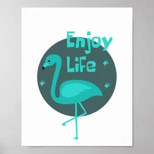 Póster Disfruta de la vida Kawaii hermosa flamingo azul y