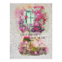 Disfruta Del Paseo | Bicicleta acuarela con flores