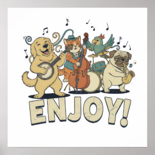 Póster “Disfruta – Mascotas Adorables Tocando Instrumento
