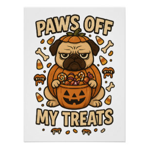 Póster Disfruta Mis Golosinas Disfraz De Pug Gruñón Caram