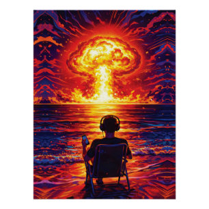 Póster Disfrutador de Música de Guerra Atardecer Nuclear 