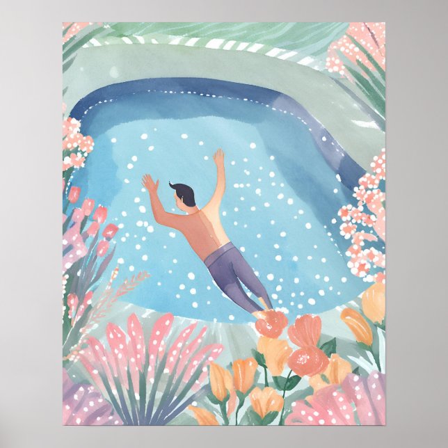Póster Disfrutando de la piscina (Frente)