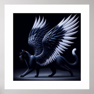 Póster Disparo cinemático de gato de ángel negro