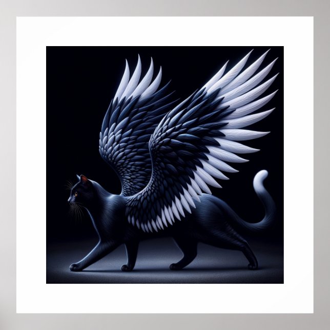 Póster Disparo cinemático de gato de ángel negro (Frente)