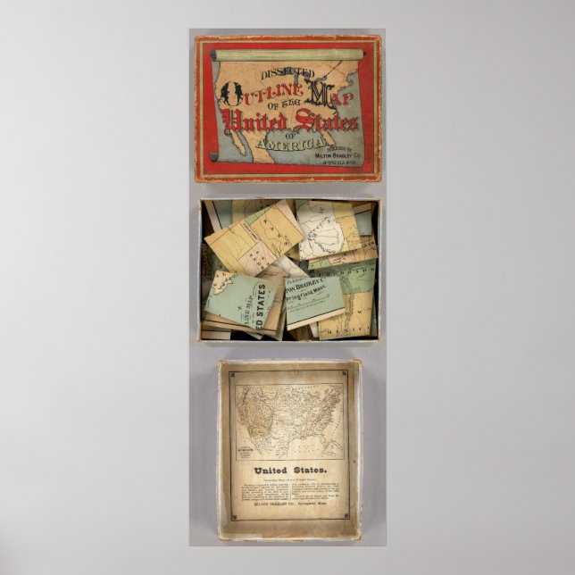 Póster Dissected Outline Map, United States of America (Frente)