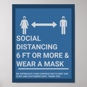 Póster Distancia Social 6Ft Apart Covid19 Seguridad Empre