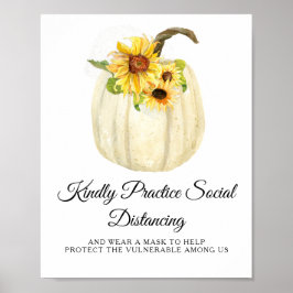 Póster Distancia social de la calabaza floral de girasol 