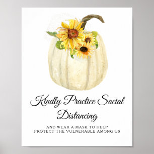 Póster Distancia social de la calabaza floral de girasol