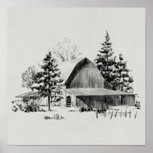 Póster Distant Barn Sketch II