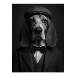 Póster Distinguished Basset Hound in Flat Cap & Bowtie