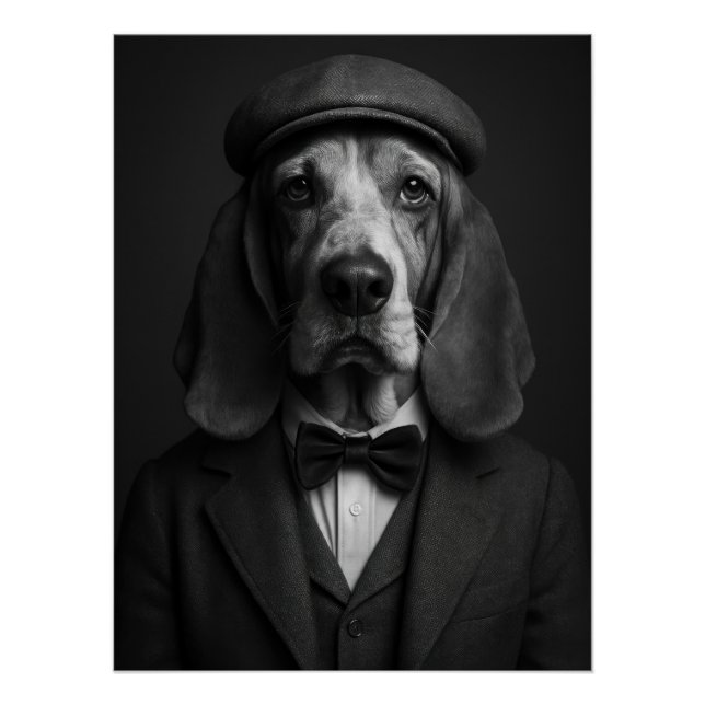 Póster Distinguished Basset Hound in Flat Cap & Bowtie (Anverso)