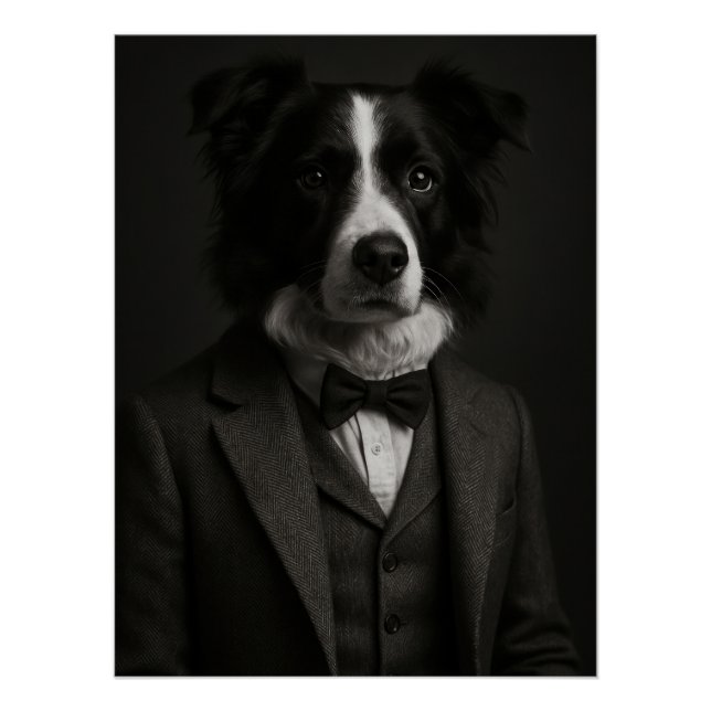 Póster Distinguished Border Collie in Suit & Bowtie (Anverso)