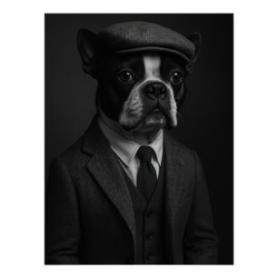 Póster Distinguished Boston Terrier Dog in Peaky Blinders