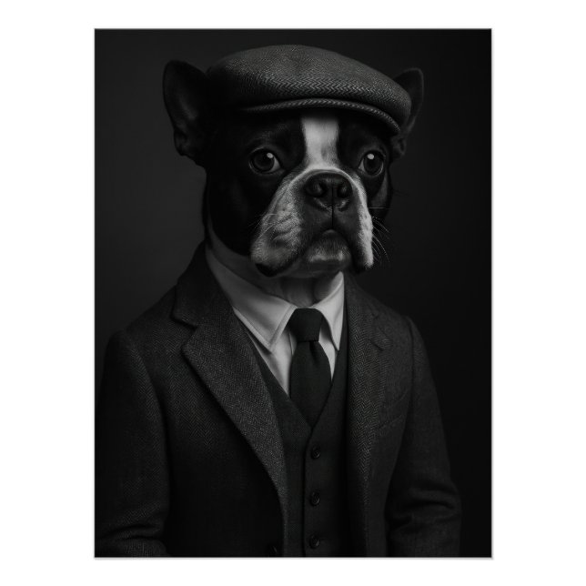 Póster Distinguished Boston Terrier Dog in Peaky Blinders (Anverso)