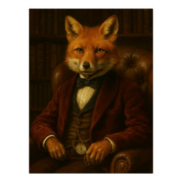 Póster Distinguished Fox Gentleman in Library