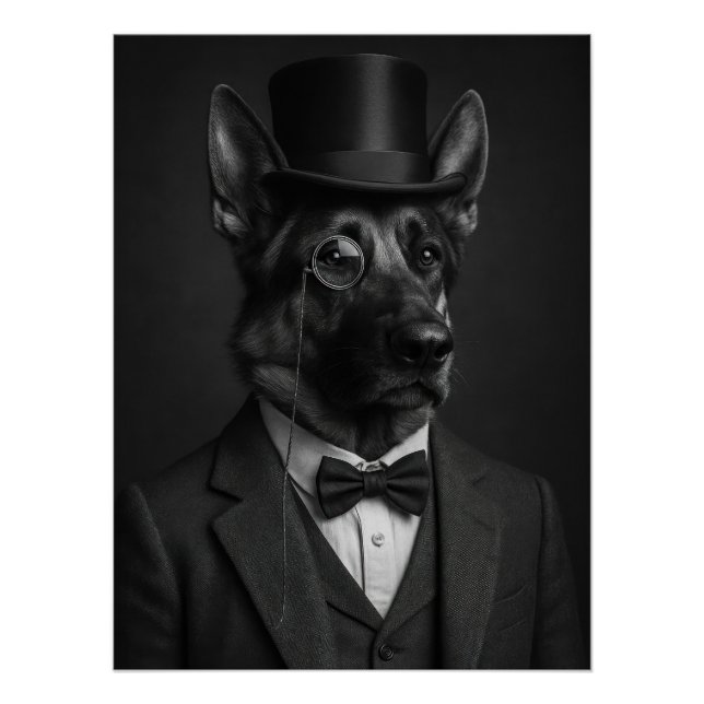 Póster Distinguished German Shepherd with Top Hat (Anverso)