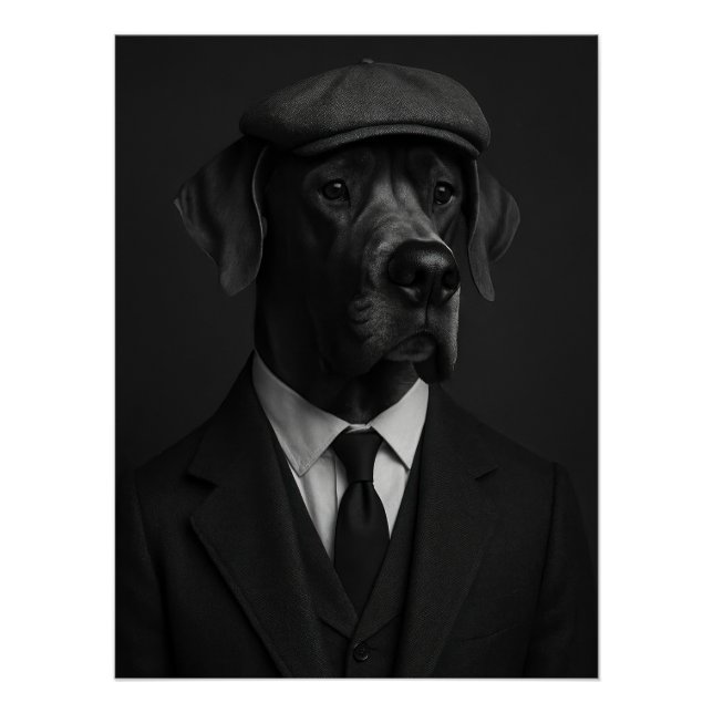 Póster Distinguished Great Dane in Suit & Flat Cap (Anverso)