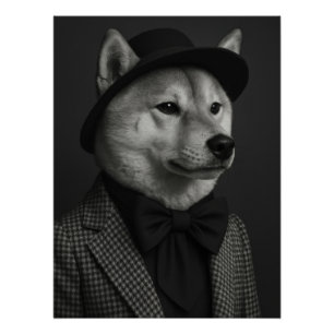 Póster Distinguished Shiba Inu in Bow Tie and Houndstooth