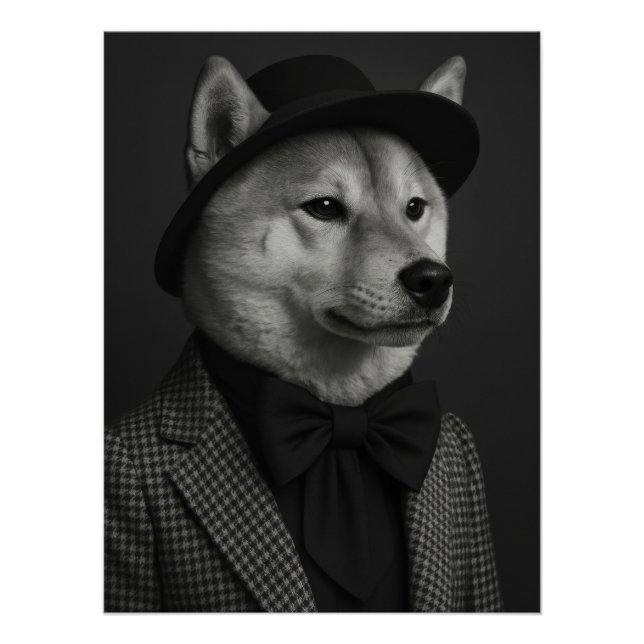 Póster Distinguished Shiba Inu in Bow Tie and Houndstooth (Anverso)
