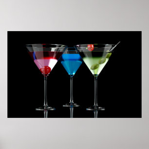 Póster Distintos cócteles con gafas de martini en negro