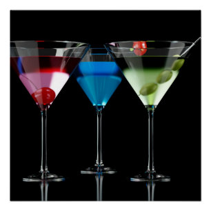 Póster Distintos cócteles con gafas de martini en negro