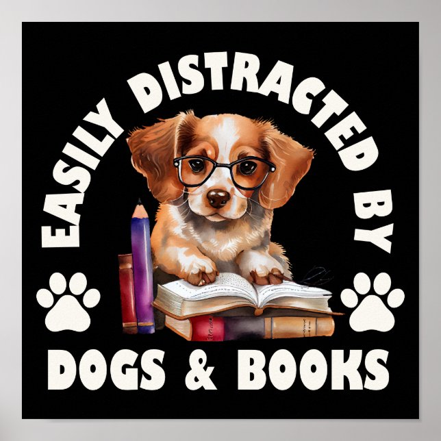 Póster Distracción Fácil Por Perros Y Libros (Frente)