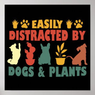 Póster Distracción Fácil Por Perros Y Plantas