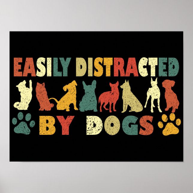 Póster Distrado Fácilmente Por Perros (Frente)
