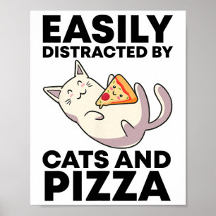 Póster Distraído Fácilmente Por Gatos Y Pizza Kawaii Cat 