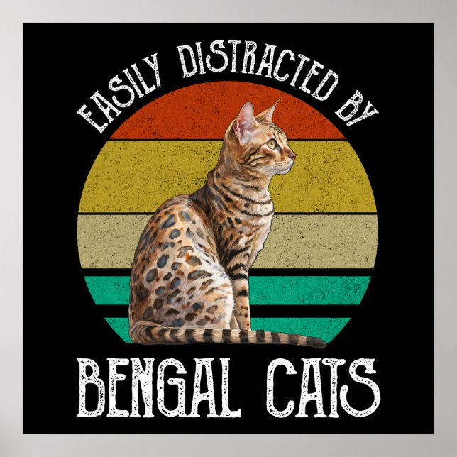 Póster Distraído Fácilmente Por Los Gatos Bengalíes (Frente)
